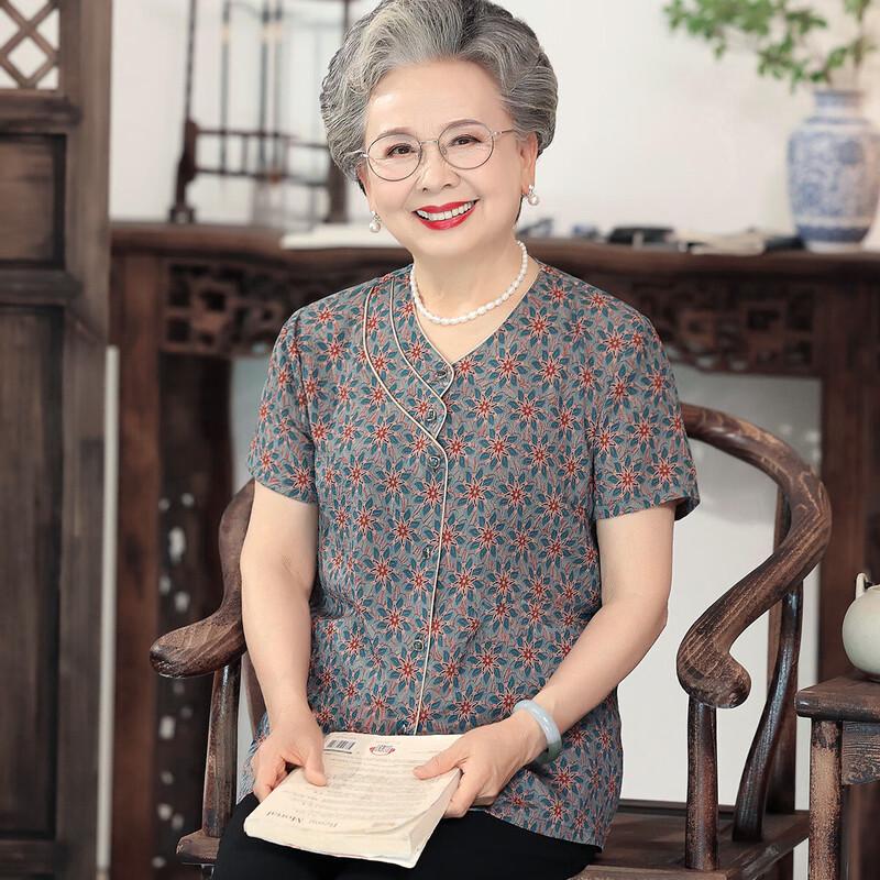 Elderly Women s Summer Short Sleeve Blouse XL (90-105 jin)