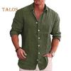 Spring Fall Men Shirt Turn-down Collar Chest Pocket Single-breasted Loose Long Sleeves Button Cardigan Mid Length Casual Daily Wear Top