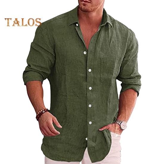 Spring Fall Men Shirt Turn-down Collar Chest Pocket Single-breasted Loose Long Sleeves Button Cardigan Mid Length Casual Daily Wear Top