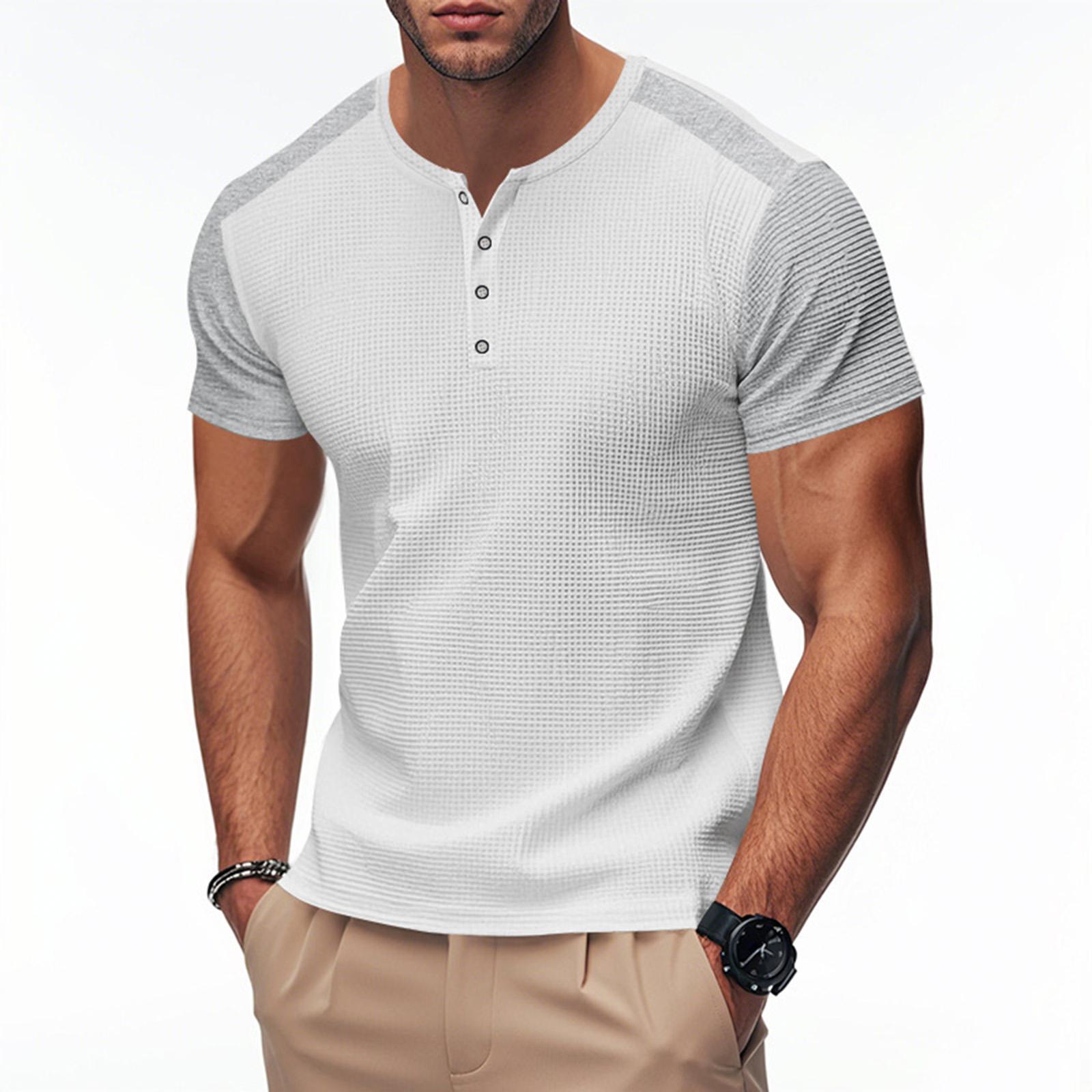 

Men s Round Neck Single-Breasted Color-Blocked Casual Sports Short-Sleeve Top M