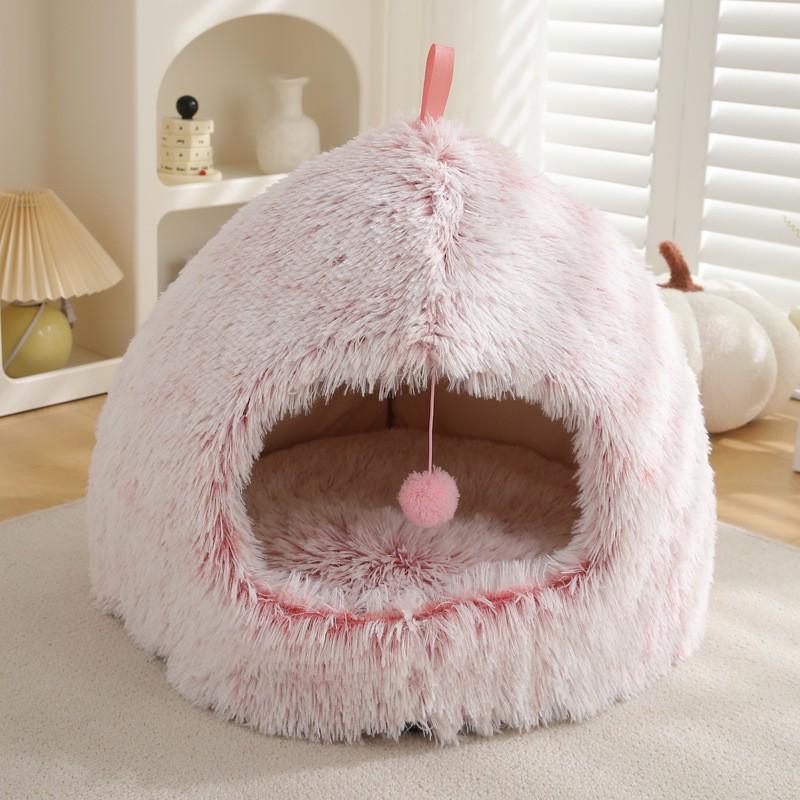 Cozy Winter Pet Bed Cats Small Dogs Plush Warm Nest With Deep Sleep Design Indoor Use