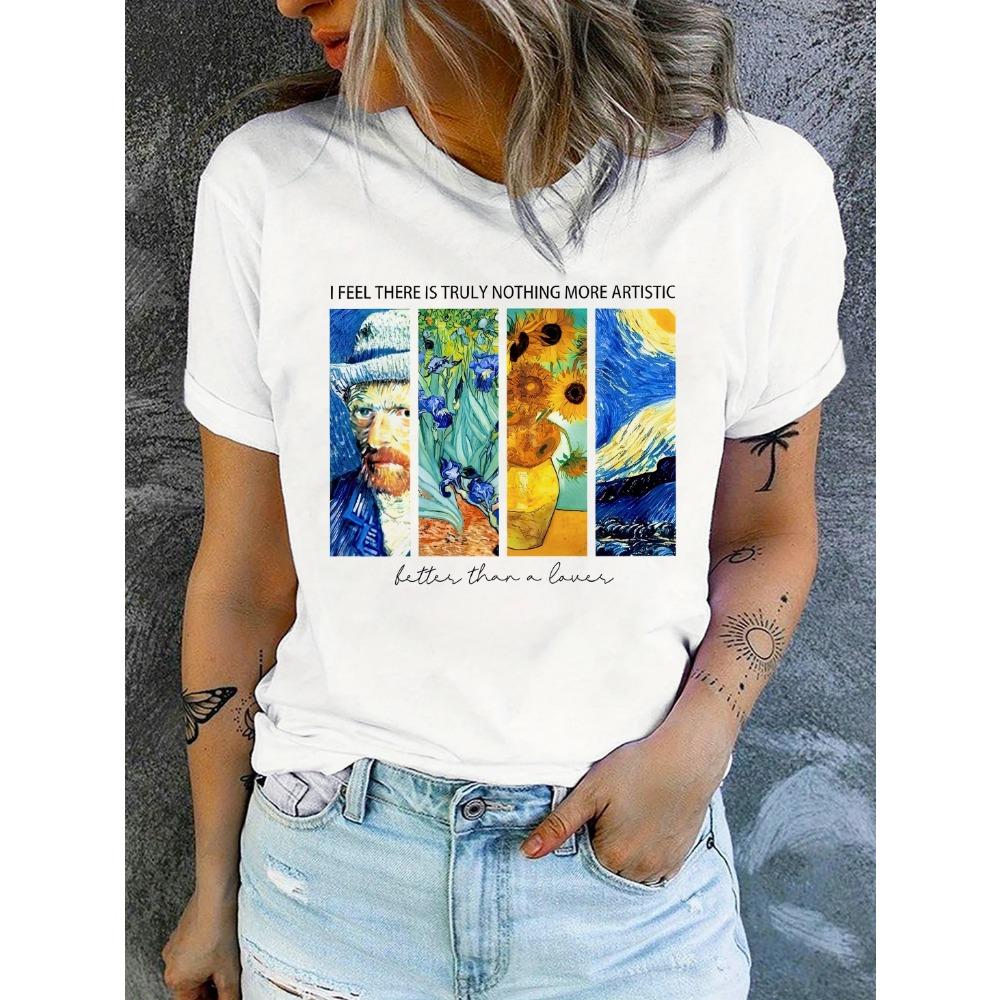 

Vincent van Gogh Abstract Art Painting Print Crew Neck T-shirt Short Sleeve Summer Short sleeved Harajuku streetwear Tops Tees M