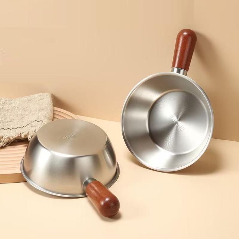 Mały rondel z drewnianym uchwytem ze stali nierdzewnej Patelnia do sosów Patelnia do makaronu na jedną porcję Patelnia do omletów Wielofunkcyjny garnek