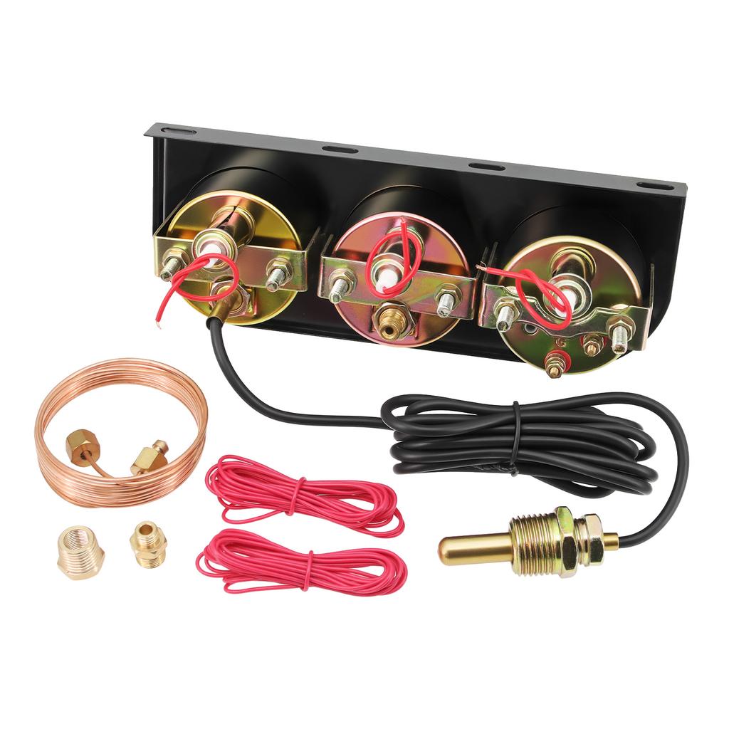 3 in 1 Triple Gauge Set 100-250℉ Water Temp+8-16v voltage Gauge+0-150psi Oil Pressure Black Face Digital pointer Auto Gauge
