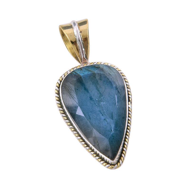 Natural Labradorite 925 Solid Sterling Silver Jewelry TwoTone Pendant 1.50" g9r75