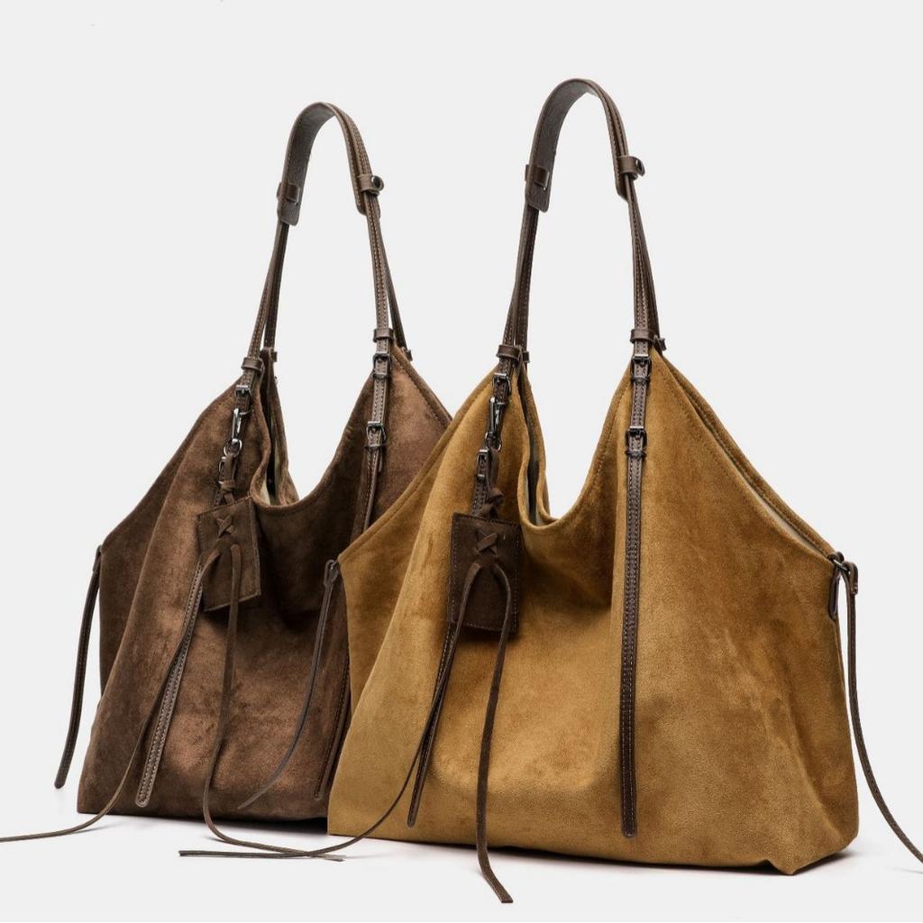 Retro Faux Suede Tote Shoulder Bag Large Capacity Designer Bags for Women Handbags and Purses Shopper Commuting Bag Pouch