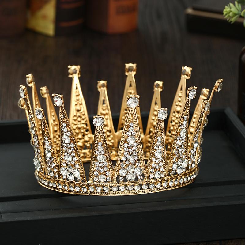 Golden Rhinestone Round Crown Tiara Hair Jewelry Wedding Hair Accessories for Bridal Crown Tiaras  Crystal Rhinestone Crown Gift
