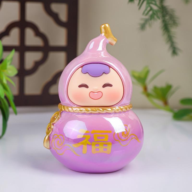 Cute Little Fuxi Gourd Figurines, Office Desk Decoration Gifts, Electroplated Dolls, Temples