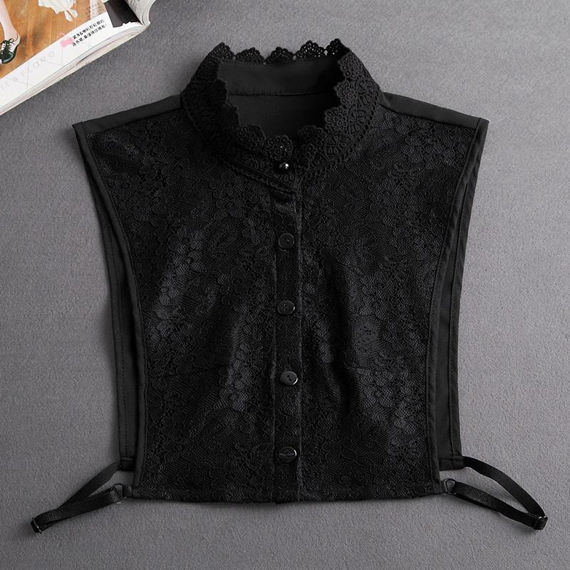 Biały Koralikowy Damski Kołnierzyk Koszuli Stojący Fałszywe Kołnierzyki Kobieta Czarny Odpinany Kołnierzyk Koronkowy Vintage Połowa Koszuli Sztuczny Koł