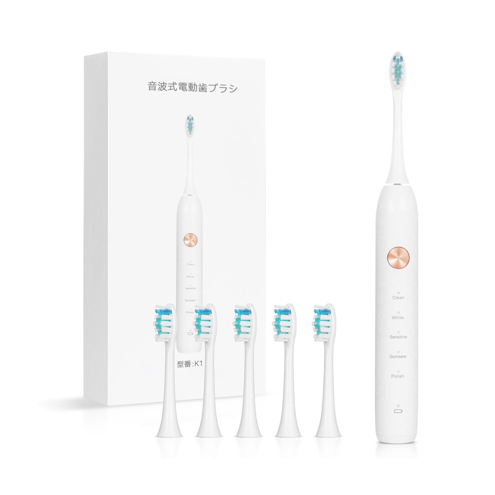 

BESTEK Electric 5 Sonic Ultrasonic Vibrations Times Per Up to 6x Plaque Removal USB IPX7 Includes 6 Replacement Brush Tips Toothbrush, Modes, белый