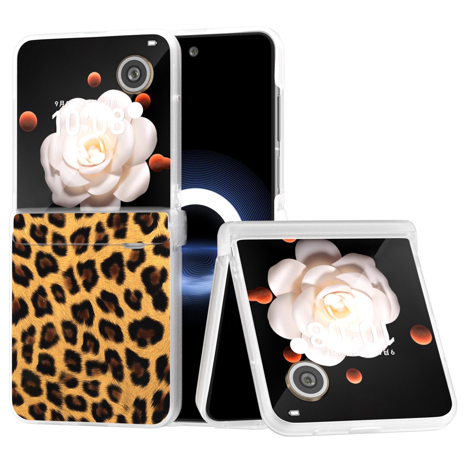 

For Honor Magic V Flip 5G Case Leather Hinge Protection Phone Cover Leopard Texture Gold