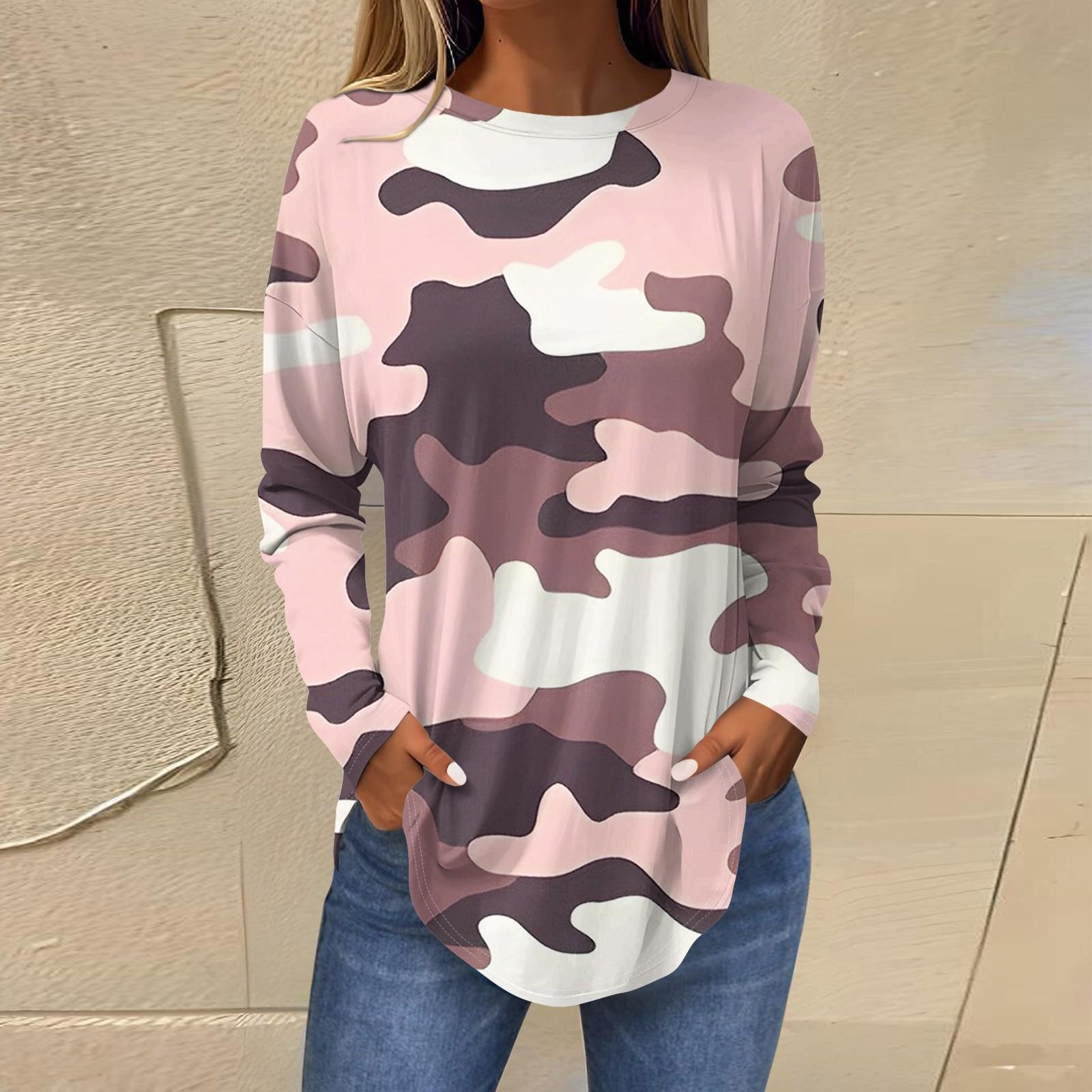 

Tee Shirts For Women Fall Casual Long Sleeve Shirts Sweatshirt Retro Printing Top Pullover St. Patrick s Day L