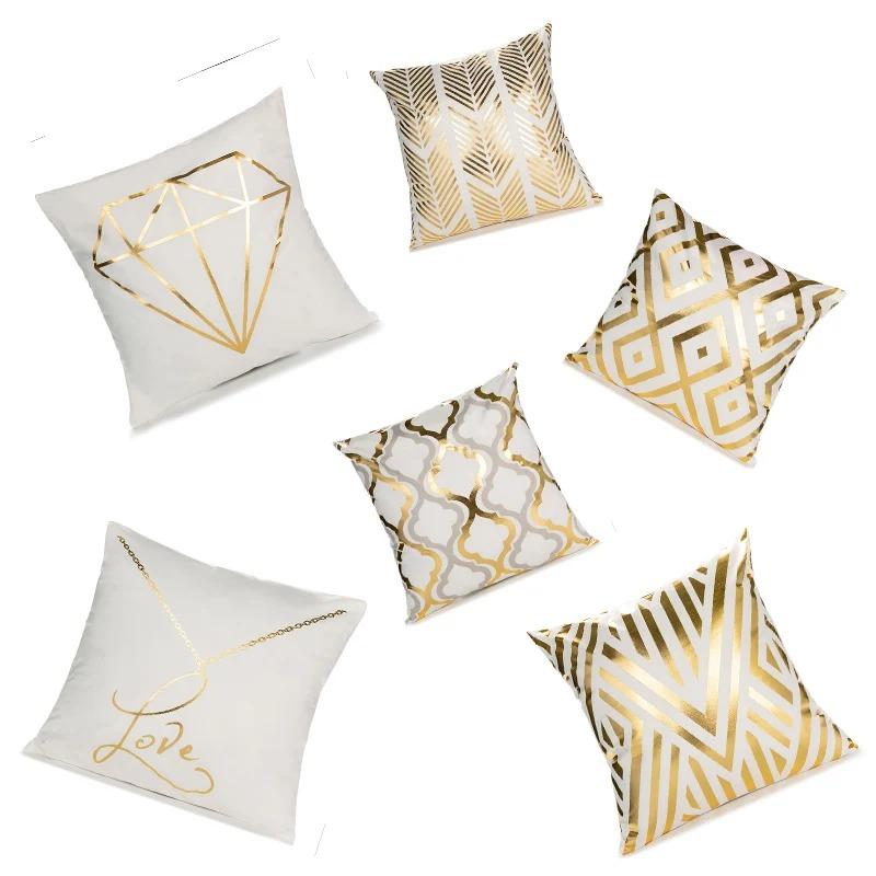 Luxury Black Gold Damask Cushion Cover Bronzing Peach Skin Pillowcase Geometric Throw Pillow For Sofa Living Room Home Decor