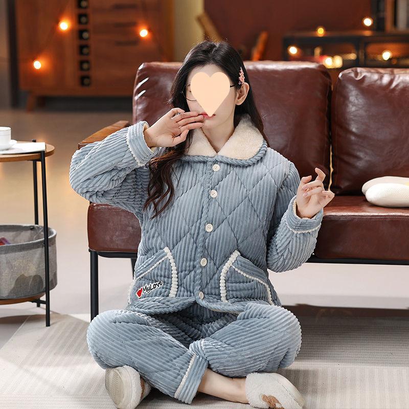 Dámské pyžamo třívrstvé zesílené a roztomilé zimní lze nosit velká velikost teplé polstrované domácí oblečení