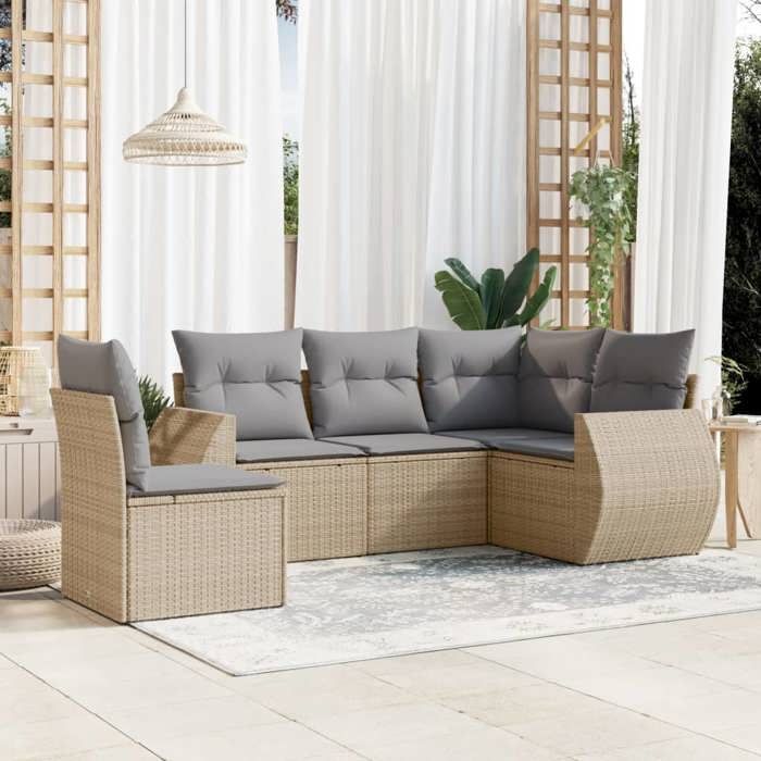 VidaXL Garden Lounge Set with Cushions 5 Pcs, Patio Sofas, Patio Furniture Set, Outdoor Furniture, Beige 3221368
