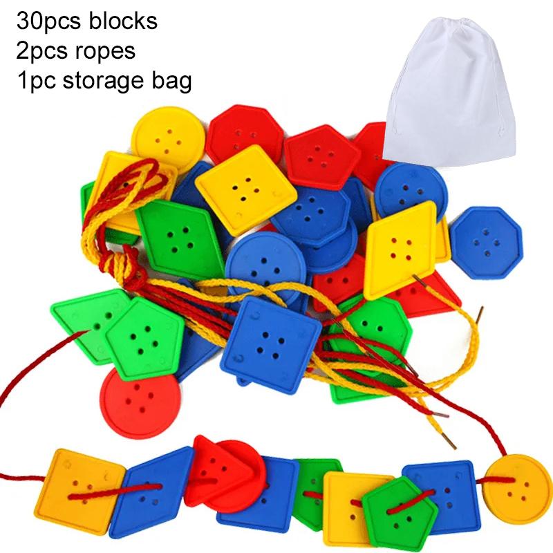 Threaded Geometry Building Blocks Toy Montessori Educational Toy for Children Threading Buttons Teaching Aids Brain-training TMZ