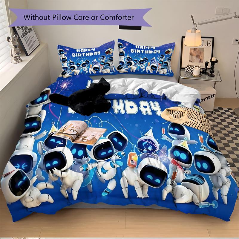 3Pcs Happy Robot Celebration Bedding Set Quilt Cover Pillowcase Home Christmas Xmas Halloween Gift 1 Duvet Cover 2 Pillowcase M92461