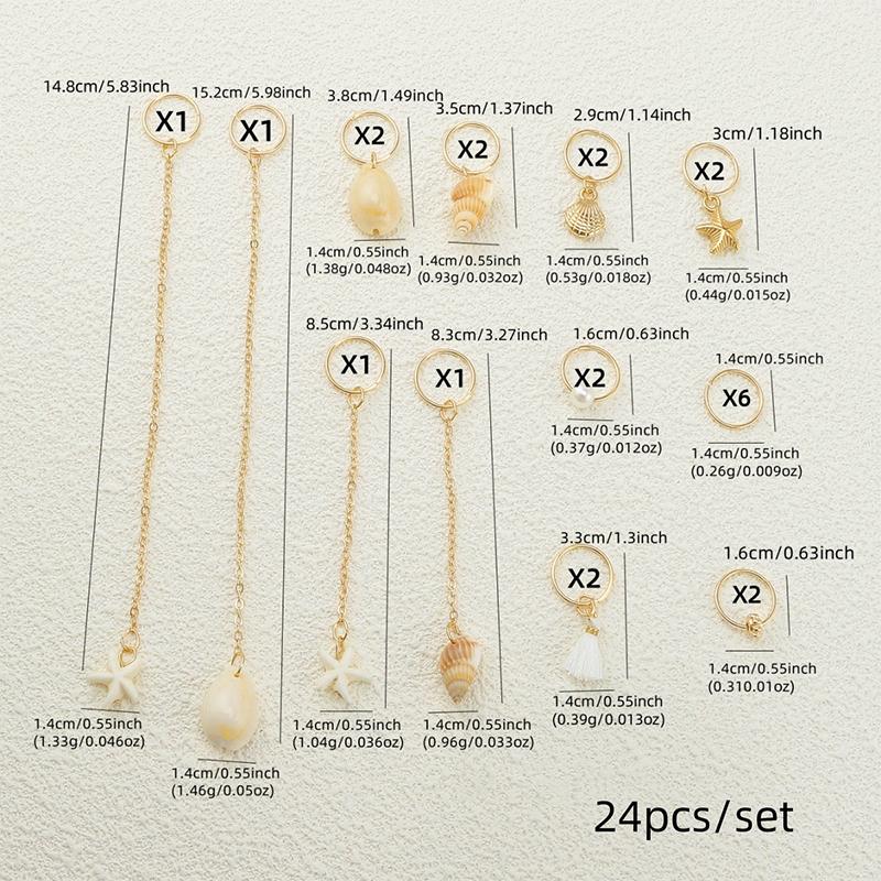 1Set Starfish Conch Pendant Artificial Pearl Summer Y2K Dreadlock Hair Jewelry Accessories For Braids For Girls Music Festival