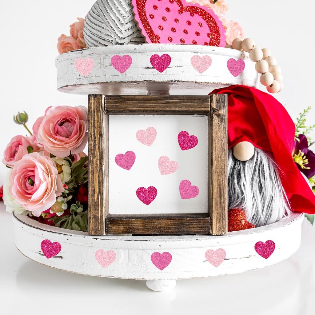 300Pcs Valentine's Day Glitter Pink Heart Stickers 1.5 Inch Sparking Adhesive Heart Stickers Arts and Crafts Decorative Envelope Seals for