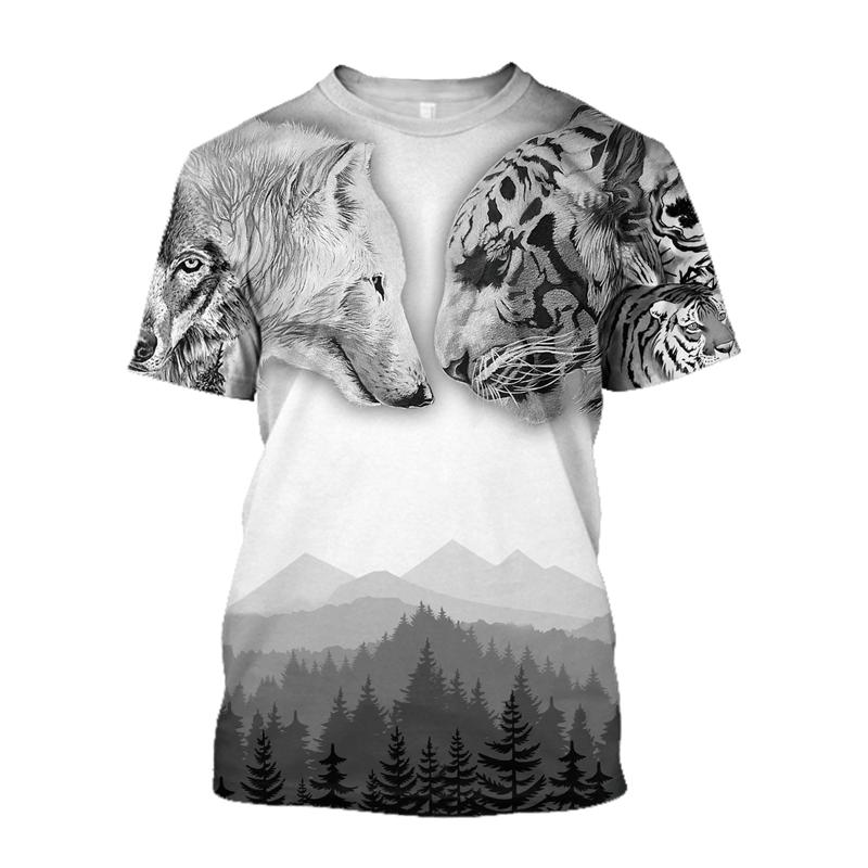 Tiger 3D Harajuku Print Summer Fashion Popular Casual Men's Street Hip-Hop Crewneck Short Sleeve T-shirt Oversized Loose Top New