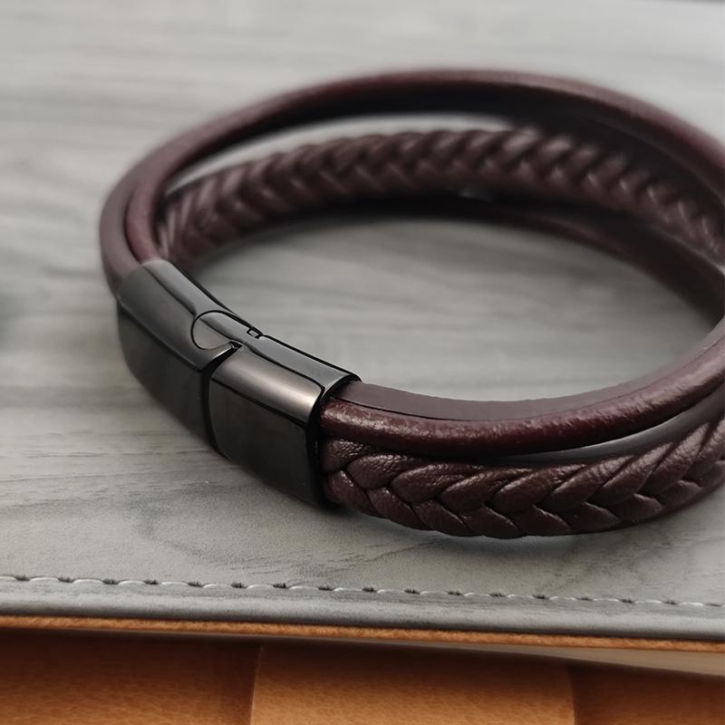 Charm Men Bracelet Genuine Multilayer Woven Leather Bangle Retro Cuff Bracelet Classic Hooks Wristband Men Women Jewelry Gifts