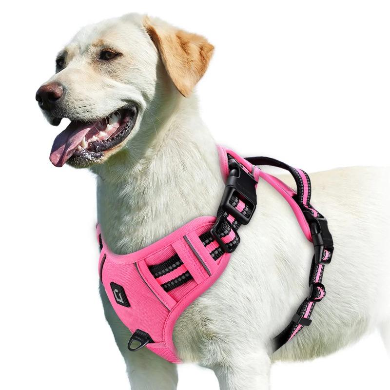 Verstellbares, weich gepolstertes No-Pull Hundegeschirr, leicht zu greifender Griff, Haustierweste, komfortables Trainingsgerät für Hunde (pink,XL) rosa