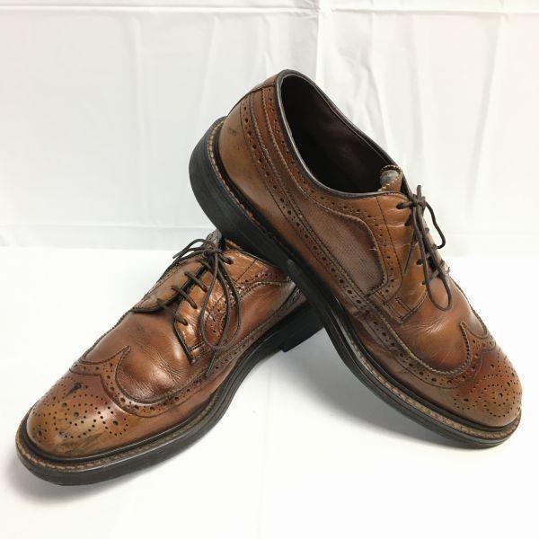 

70s80s Vintage Wingtip Felt Tongue Business Shoes Brown Approx. Size 26.026.5 Men s