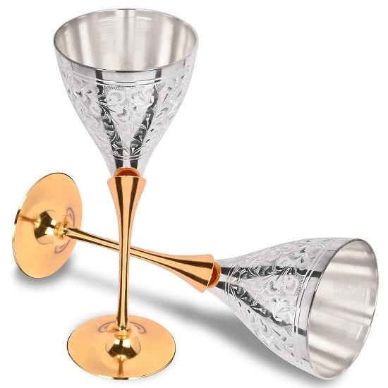 German silver wine goblet in beautiful velvet packaging and carrying bag,  22 cm set of 2 glasses
