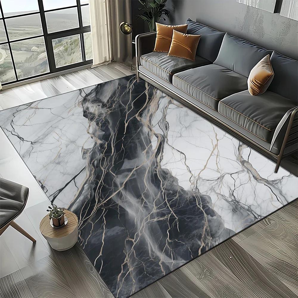 2025 New Style Black White Gold Marble Fashion 3D Carpet Rug for Living Room Bedroom Home Sofa Decoration,Kid Non-slip Floor Mat