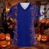 Women's Halloween Print Scrub Top with V-Neck and Pockets, Comfort Fit