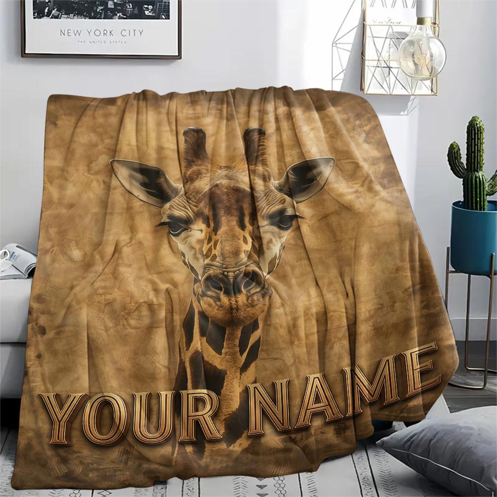 1PC Custom Name Giraffe Floral Name Art Patterned Flannel Blanket Suitable For All Seasons for Home Decor Warmth and Comfort Gifts Holiday Present_lx