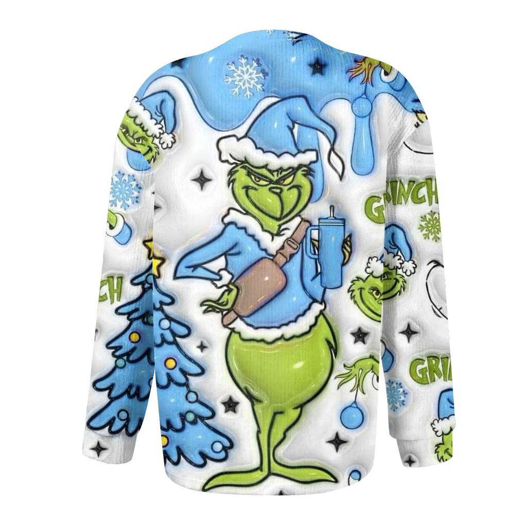 Women's Fashion Christmas Printed Long Sleeve Knitted Cardigan Button Down Jacket