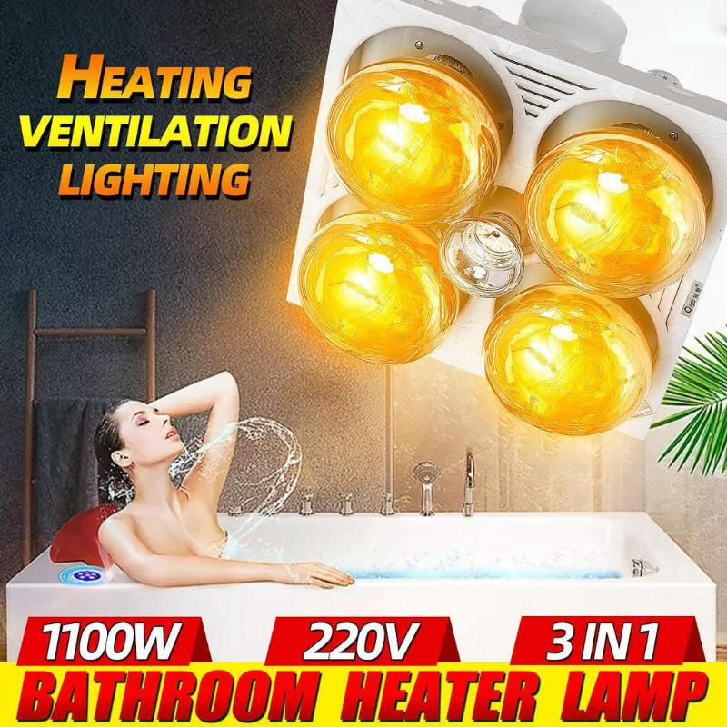 1100W AC 220v Bathroom Ceiling Light Lamp Warmer Ventilation Fireplace Heating Stove for Bathroom Wall Mounted Electric Heater Gold Bulb