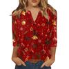 Women's T Shirt Christmas Print Button 3/4 Sleeve Daily Weekend Fashion Basic V- Neck Regular Top