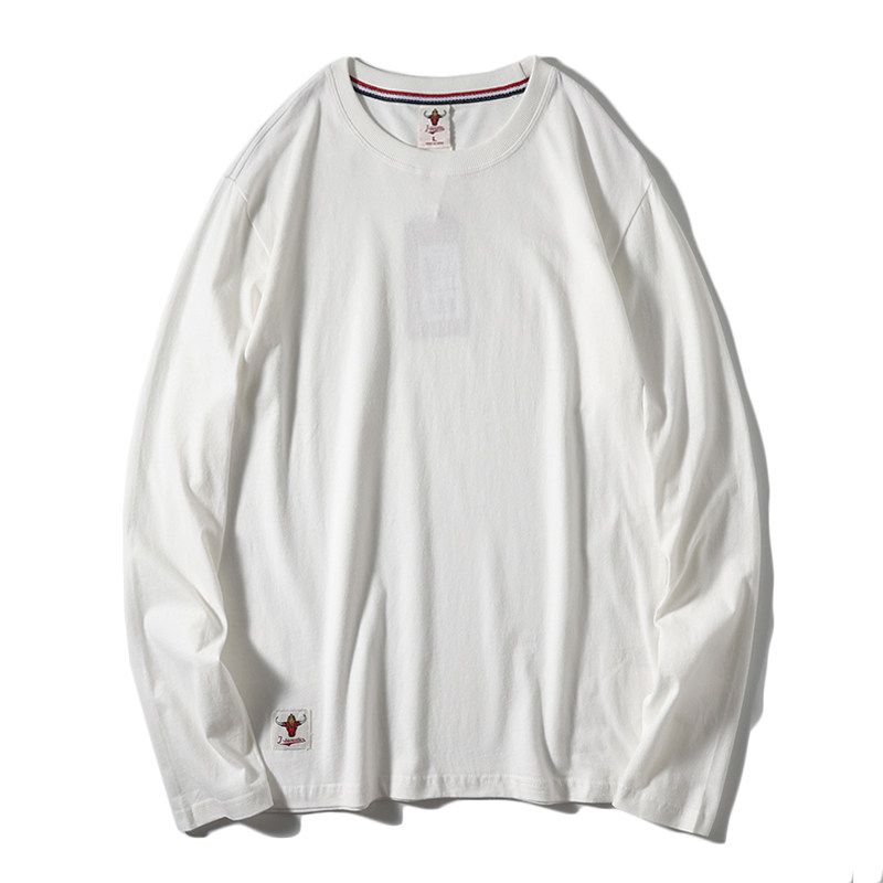 Export Tail Order T-Shirt Men's Long Sleeves Pure Cotton Autumn American Fashion Brand Bottoming Shirt Cut Label Original Order Menswear Clothing
