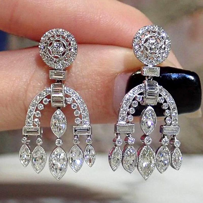 Vintage Baroque Style Full Paved Cubic Zirconia Drop Earrings