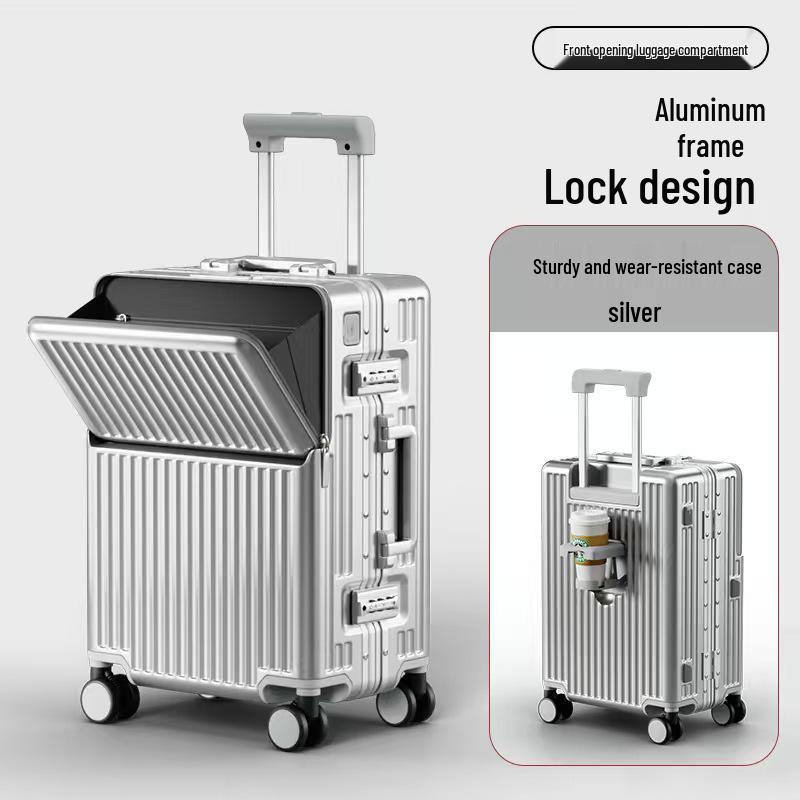 Front-Opening Drop-Resistant Aluminum Frame Suitcase, 20" & 24" Sizes, for Men & Women Travel