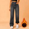 Femmes Hiver Thciken Polaire Chaud Jean Denim Dames High Street Pleine Longueur Pantalon Long Droit