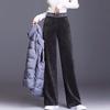 Fleecing Thick Warm Stripes High Waist Corduroy Straight Wide Leg Long Pant Women Winter Casual Trouser