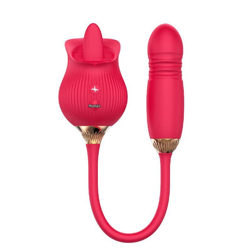 Chen Rose Telescopic Vibrator with Licking Tongue and Jumping Egg