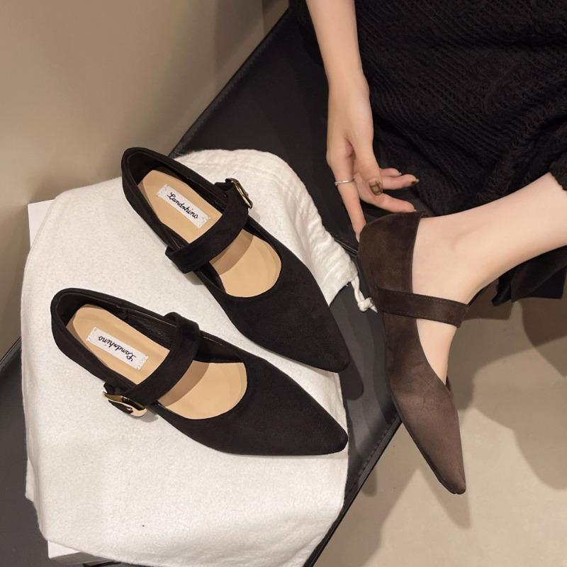 Suede inner height increase pointed tip shallow mouth single shoes women's spring and autumn new gentle fairy Mary Jane shoes