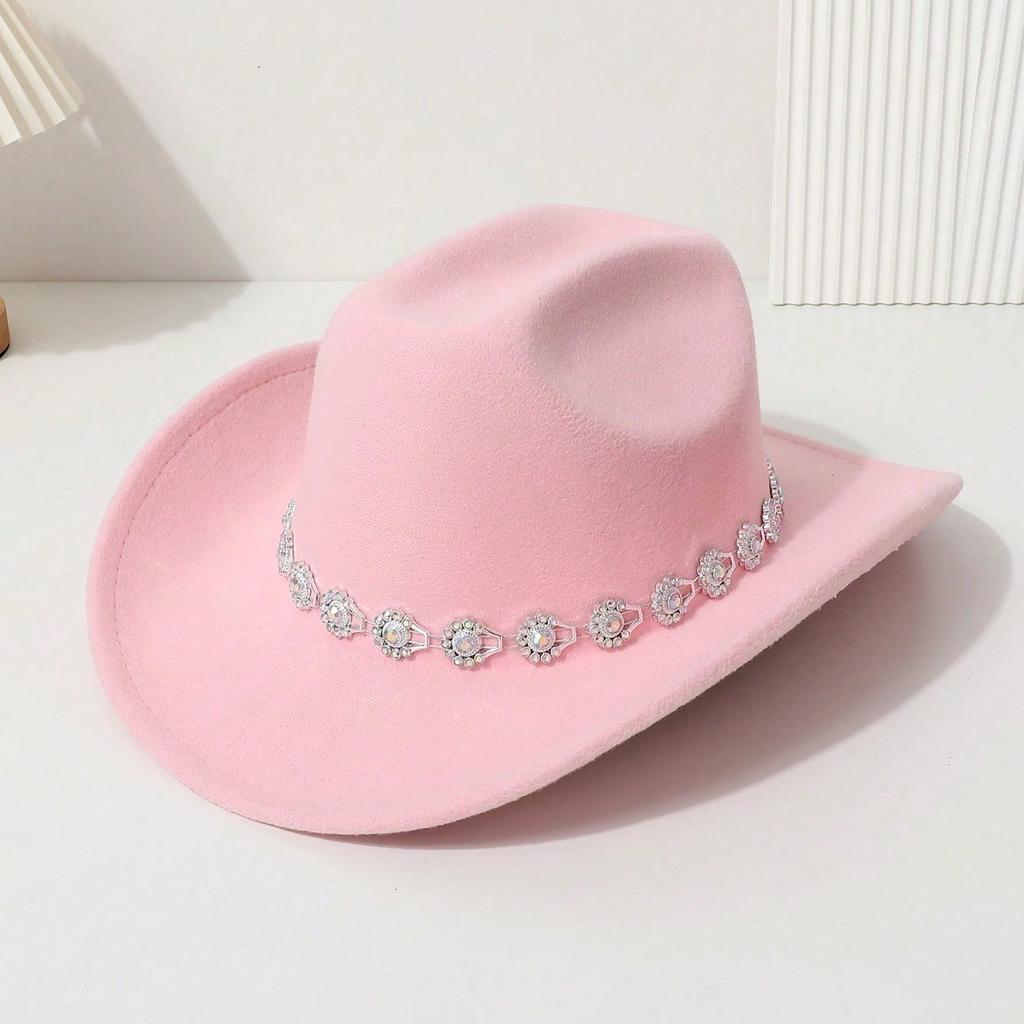 Western cowboy top hat three-dimensional colored gemstone flower small round bead inlaid felt hat outing party jazz hat