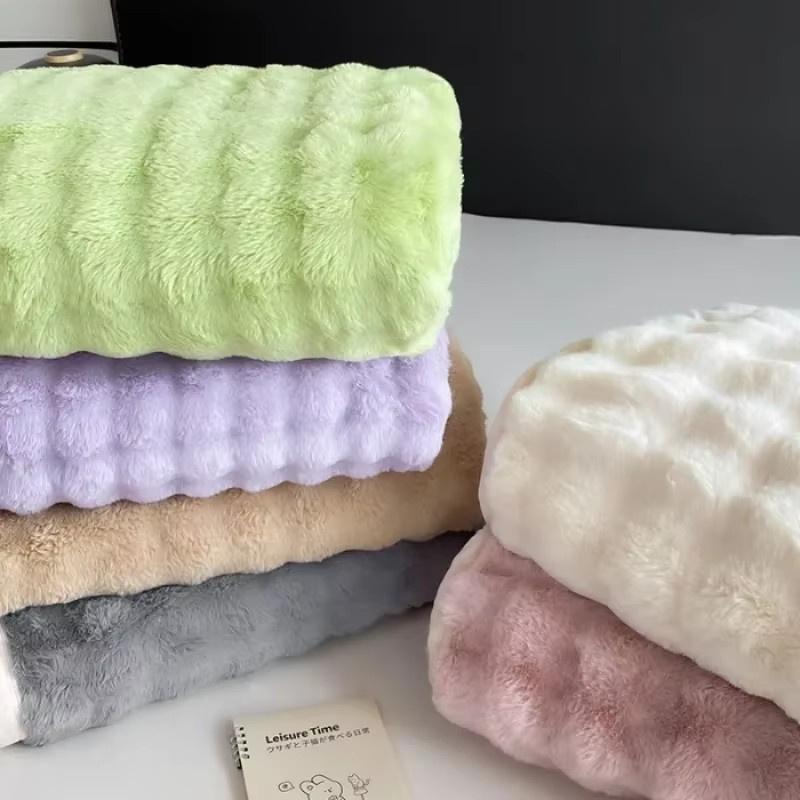 Luxuriöse Superweiche Decke aus Kunstkaninchenfell Flauschige Rosa Weiße Farbverlaufs-Überwürfe für Sofa Bett Winter Warm Dicke Plüschdecke
