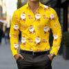 Weihnachten Langarmhemd Kragen Herren Button-Up Hemd Herbst Weihnachten Schneemann 3D-Druck Langarm Herren Feiertagsparty Oberteile
