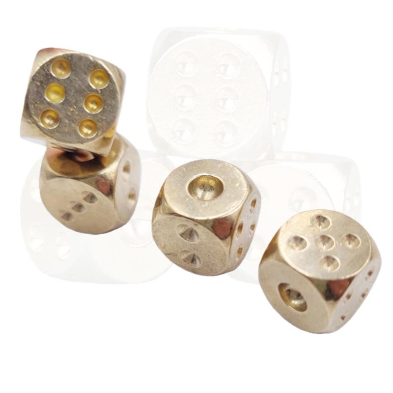 2 Pcs Metal Dice Solid Brass Gold High-Quality 6-Sided Game Dice Hand Polished Stress Relieving Family Gathering Toy 15Mm