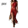 Asymetrické plisované šaty Dámské s květinovým potiskem Bez rukávů Jedno rameno Šaty, Rozpark Dámské Volánkový lem Bodycon Vintage Západní Boho Maxi Letní