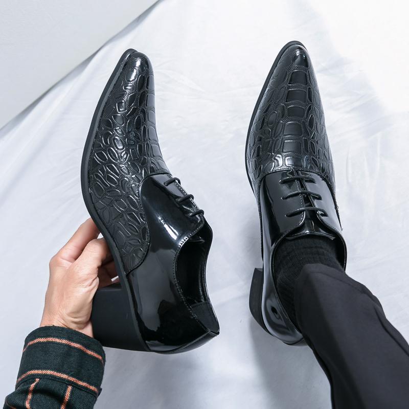 Men’s High Heels Derbys Pointed Toe Formal Business Leather Shoes Men Dance Shoes Tuxedo Wedding Party Dress Shoes Plus Size