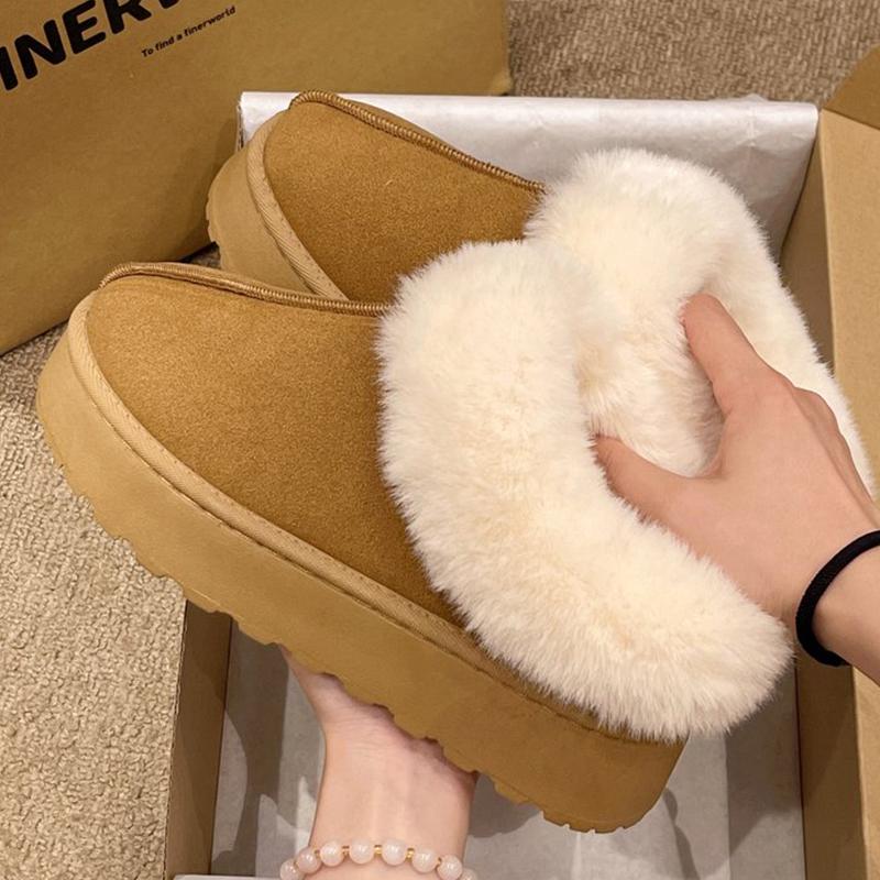 Fashion Comfortable Faux Furry Snow Boots Women Winter 2025 Solid Color Platform Ankle Boots Woman Sewing Plus Size Warm Booties Ladies
