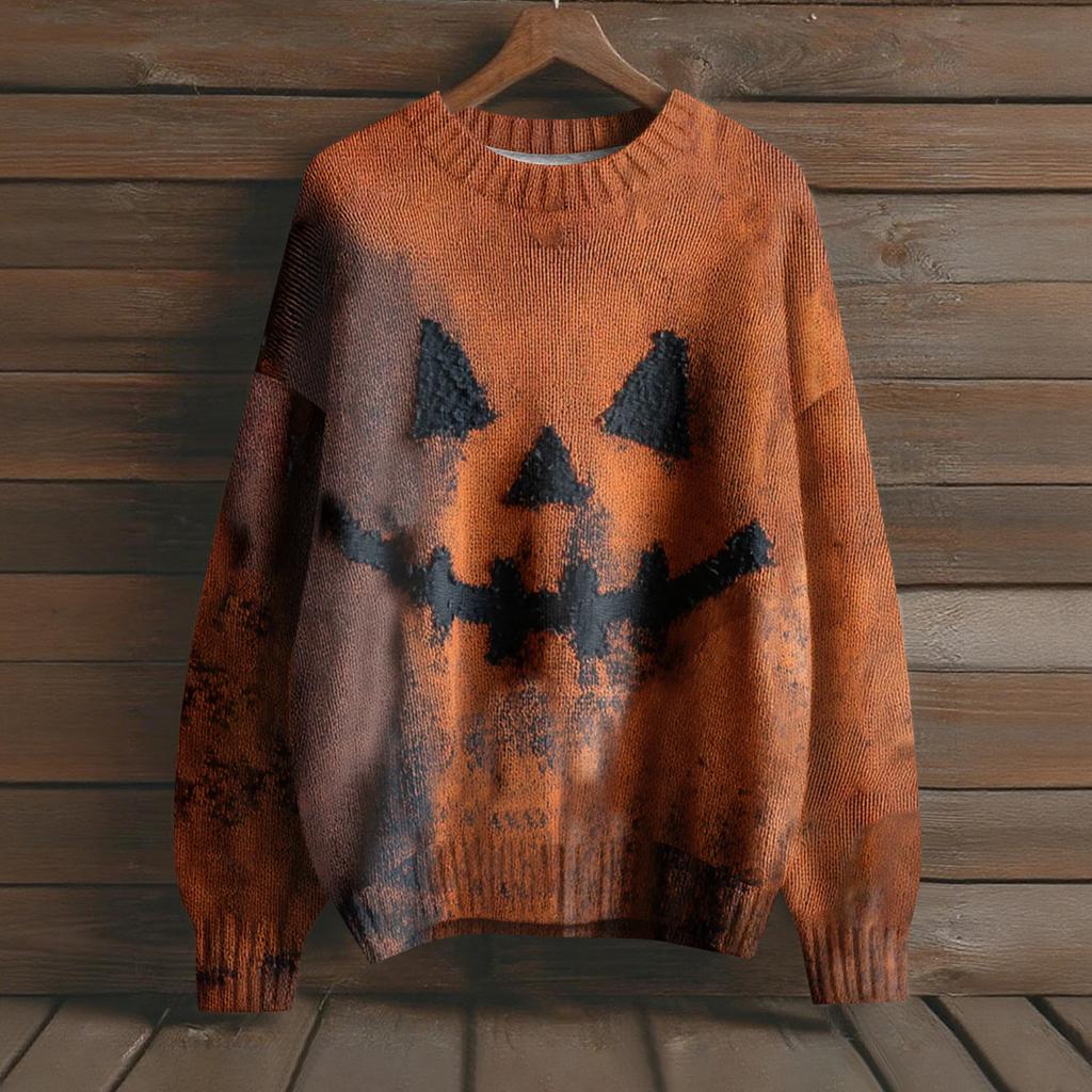 Long Sleeve Pullover Sweaters For Women O Neck Casual Cute Printing Knit Oversized Sweater