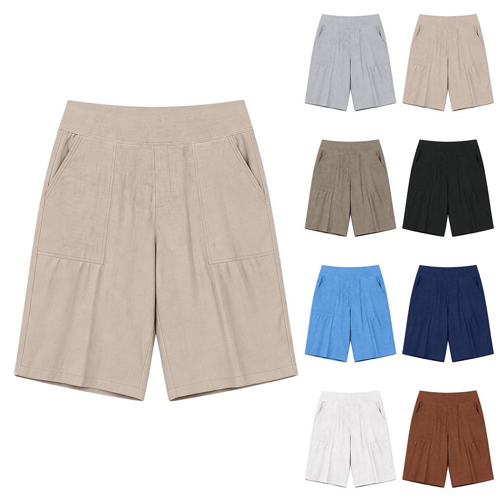 Sommer 2026 High Waist Baumwoll-Leinen Lässige Lockere Shorts mit Taschen